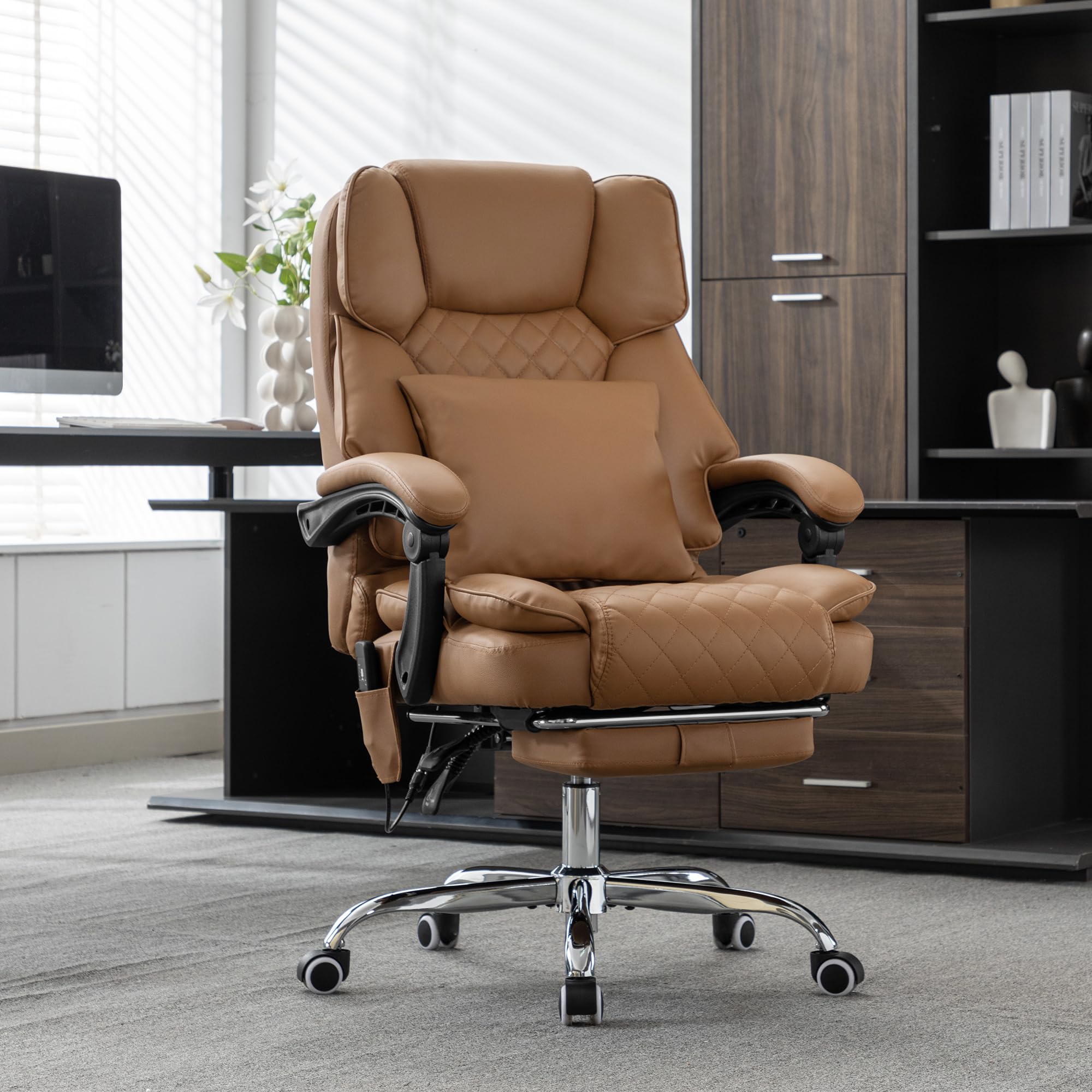 Bowthy Kneading Massage Executive Office Chair with Heated,90-135° Reclining Office Chair with Footrest,computer Desk Chair with