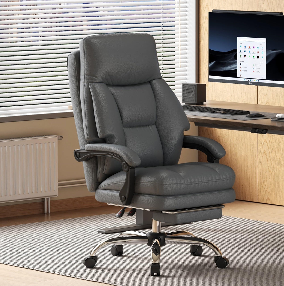 Criss Cross Office Chair, Flip Armrests for Pets & Cross Sitting Footrest, 26.5' x 28.7'' x 45.28''(L x W x H), Grey
