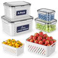 HOTEC 4-Pack Large Fruit Storage Container for Fridge Leak proof with Removable Colander, BPA Free Dishwasher & microwave safe Largest 3.15L