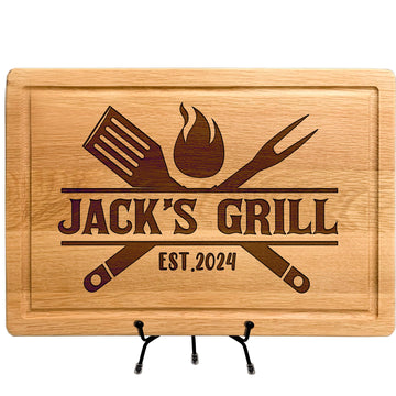 Personalized Grill Cutting Board for Men, Custom BBQ Grilling Gift For Mens, Dad Gifts for Father’s Day, Birthday, Anniversary or Christmas, Wood Engraved Gifts for Husband and Dad