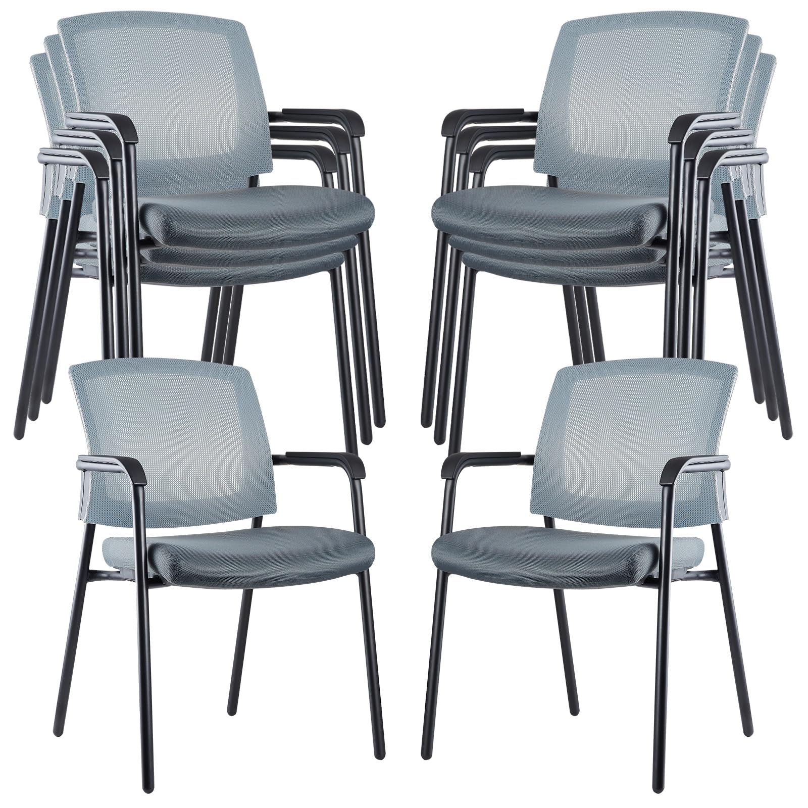 Clatina Grey Stacking Chairs Stackable Waiting Room Chairs with Armrest, Mesh Office Reception Guest Chair for Home Desk Conference Lobby