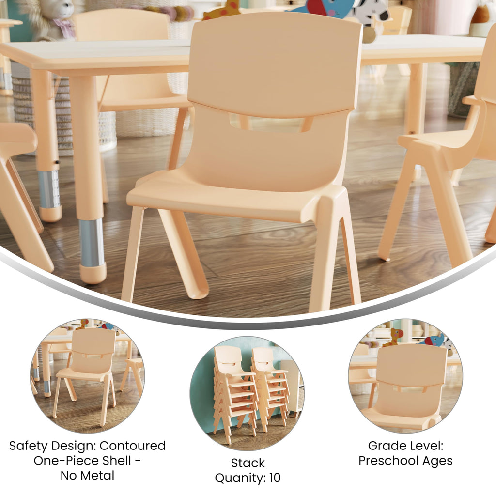 Emma + Oliver 12" Seat Natural Plastic Stackable School Chair, 10-pack, 13.25"W x 15"D x 22"H