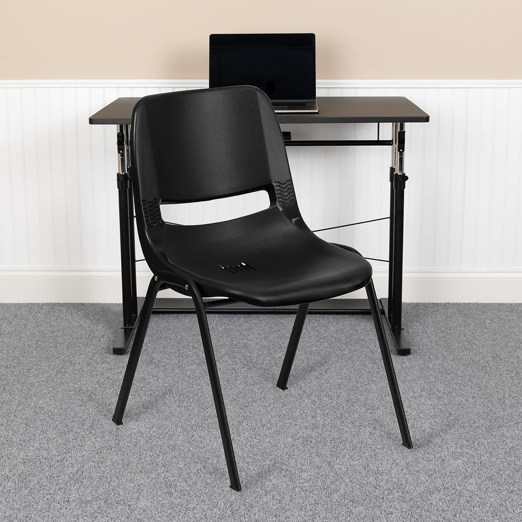 Flash Furniture Hercules 16 in Ergonomic Stack Chair, Black, 5-pack, Set of 5, Black Plastic/black Frame