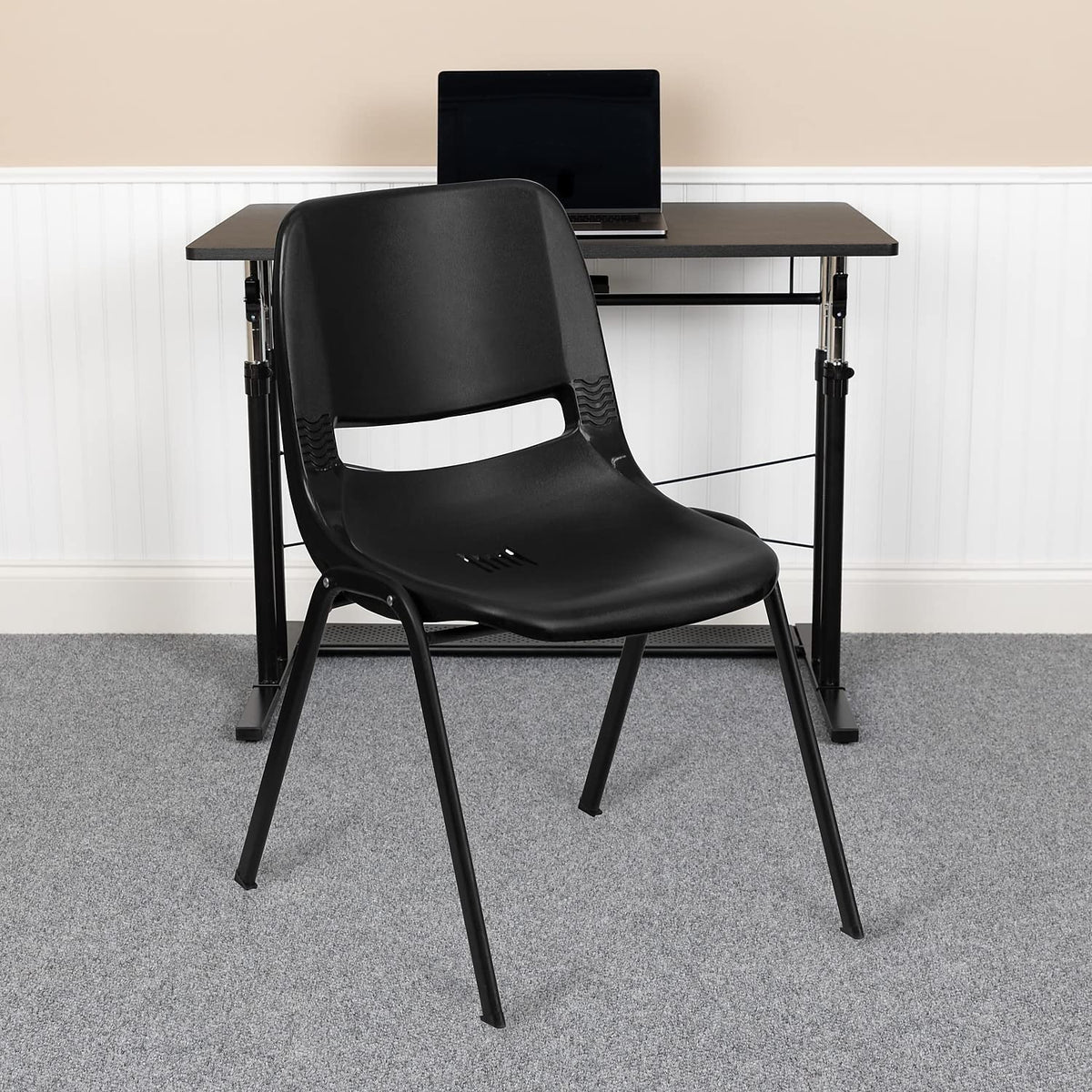 Flash Furniture Hercules 16 in Ergonomic Stack Chair, Black, 5-pack, Set of 5, Black Plastic/black Frame