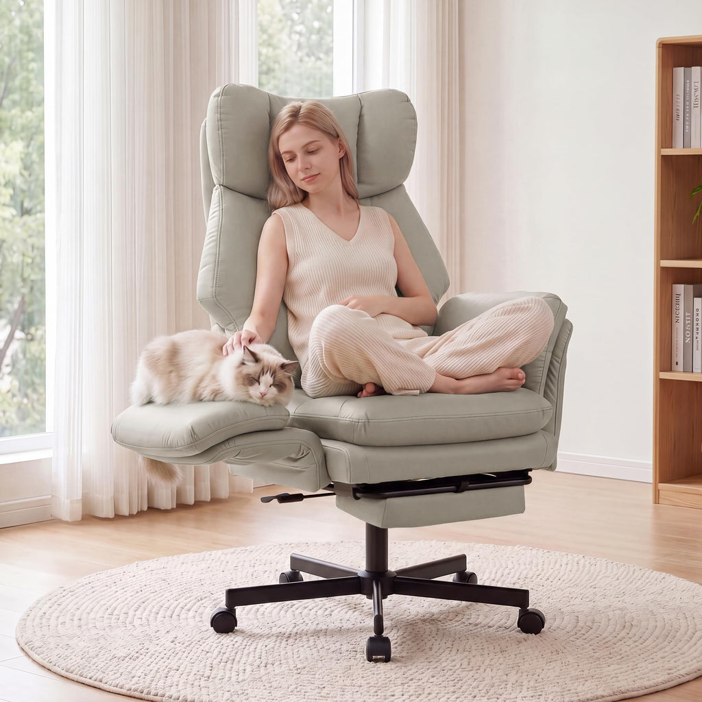 Criss Cross Chair with Footrest, Big and Tall Office Chair with Flip Arms, Pu Leather Grey