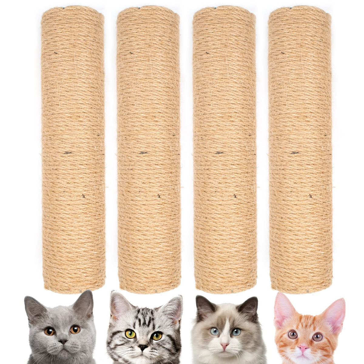 4PCS 12 Inch Cat Scratching Post with Natural Sisal Rope Cat Scratch Pole Scratching Tree Scratching Posts for Indoor Replacement Part Accessories for DIY Cat Tower Hammock