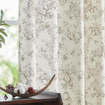 jinchan Taupe Floral Linen Curtains 84 Inch Vintage Back Tab 2 Panels