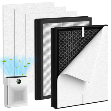 PR1 Replacement Filter Compatible with MOOKA PR1 Air Puri-fier, 2 Pack 3-in-1 HEPA & Activated Carbon Filter Set, with 4 Washable Pet Pre-Filters, Suitable for Rooms Up to 2200 Sq.ft, White