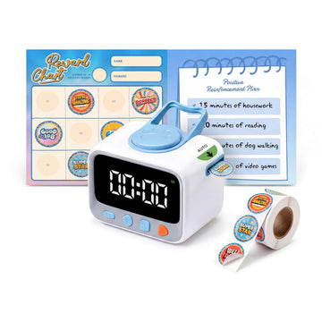 Minizoo Sticker Timer Visual Countdown Timer with 200 Medal Reward Stickers for Kids Rewards, Rechargeable Digital Timer for ADHD Focus, Classroom & Homeschool Tool