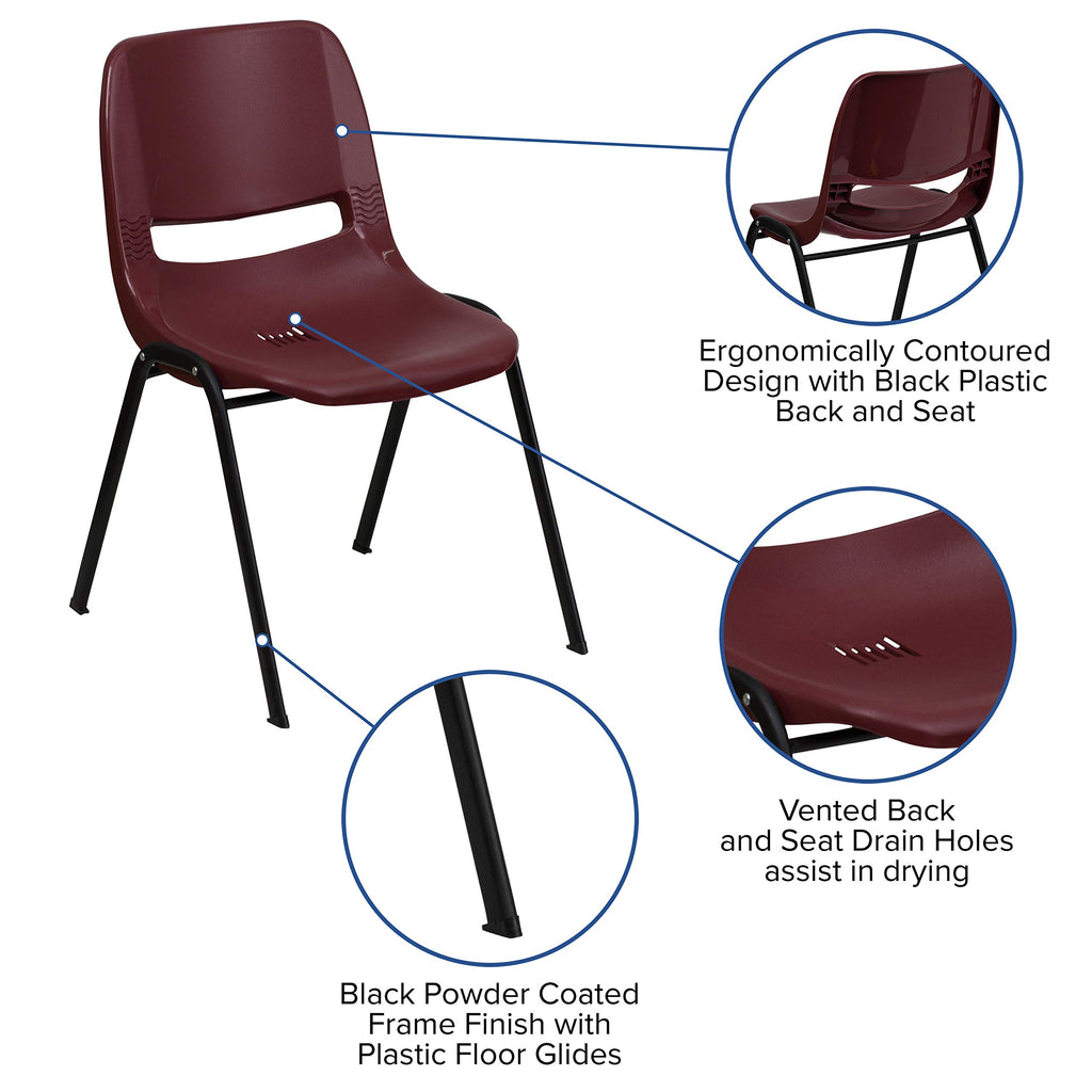 Flash Furniture Hercules Series 880 Lb. Capacity Burgundy Ergonomic Shell Stack Chair with Black Frame, Set of 1