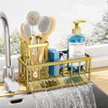 Kitsure Sponge Holder for Kitchen Sink - Rustproof Stainless Steel Sink Caddy Organization and Storage Essentials with High Brush Holder, Home Decor Accessories, 7.9" x 3.7" x 6.2", Gold