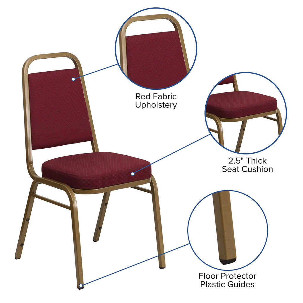 Flash Furniture Hercules Trapezoidal Back Stackable Banquet Chair, Burgundy, Set of 1, Burgundy Patterned Fabric/gold Frame