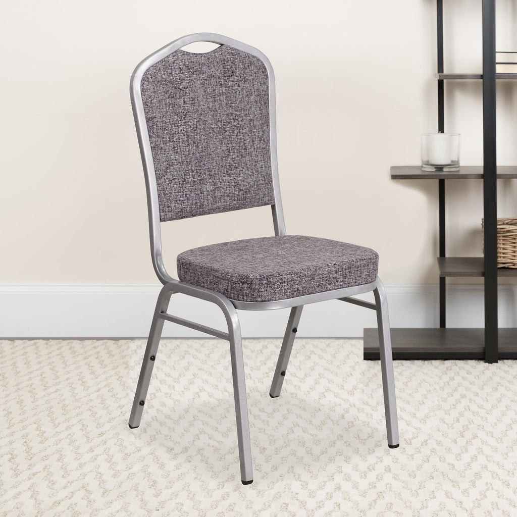 Flash Furniture Hercules Crown Back Stackable Banquet Chair, Silver, 4-pack, Set of 4, Herringbone Fabric/silver Frame
