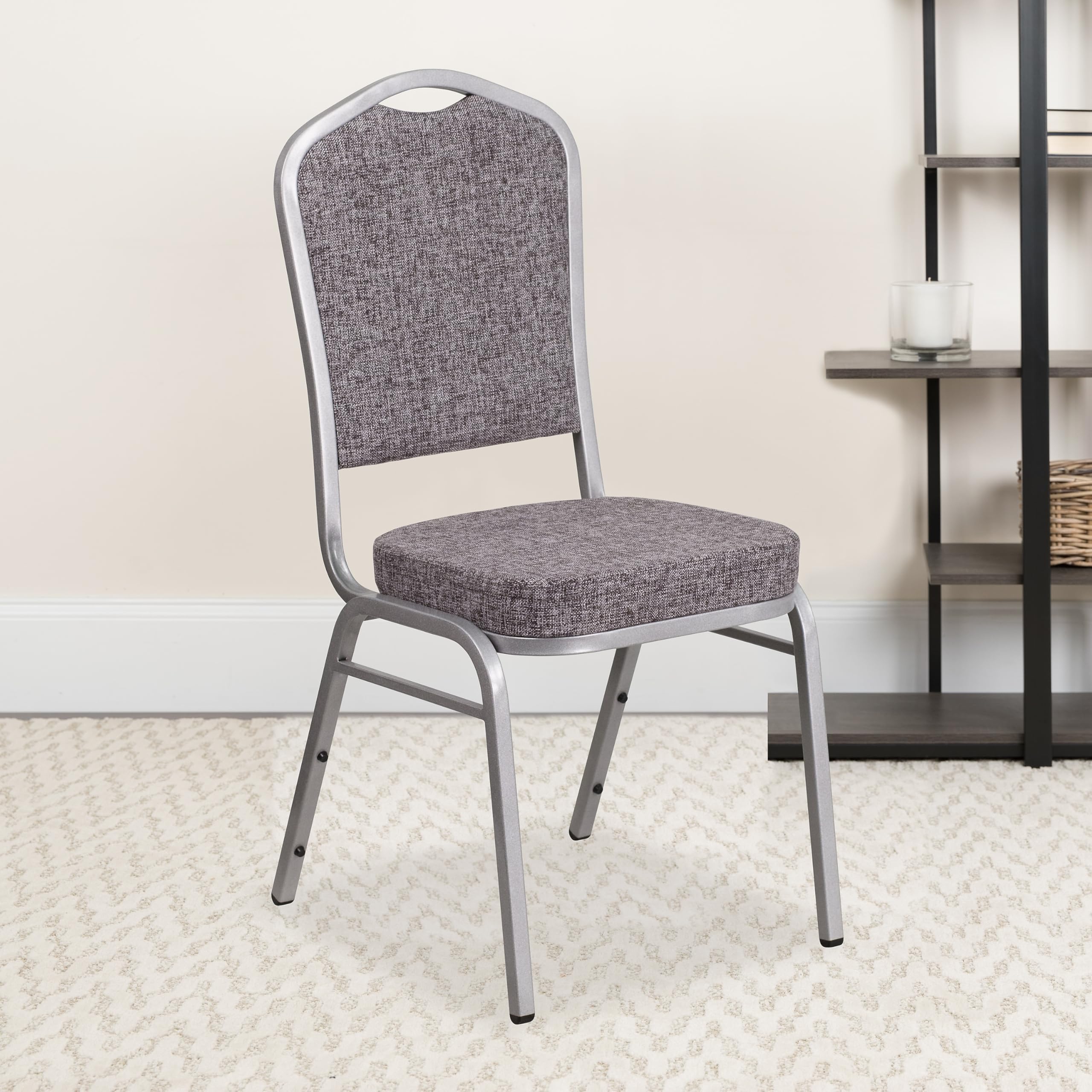 Flash Furniture Hercules Crown Back Stackable Banquet Chair, Silver, 4-pack, Set of 4, Herringbone Fabric/silver Frame