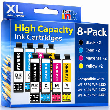 Starink Remanufactured Ink Cartridges Replacement for Epson 822XL 822 Ink | Compatible with Epson Workforce Pro WF-3820 WF-3823 WF-4833 WF-4820 WF-4830 WF-4834 Printer High Yield & Latest Chip 8 Packs