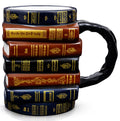 3D Book Mug – Stacked Books Ceramic Coffee Mug, Fully Sculpted Design, 14 oz, Gift Box Included, Book Lover Gift for Readers & Librarians