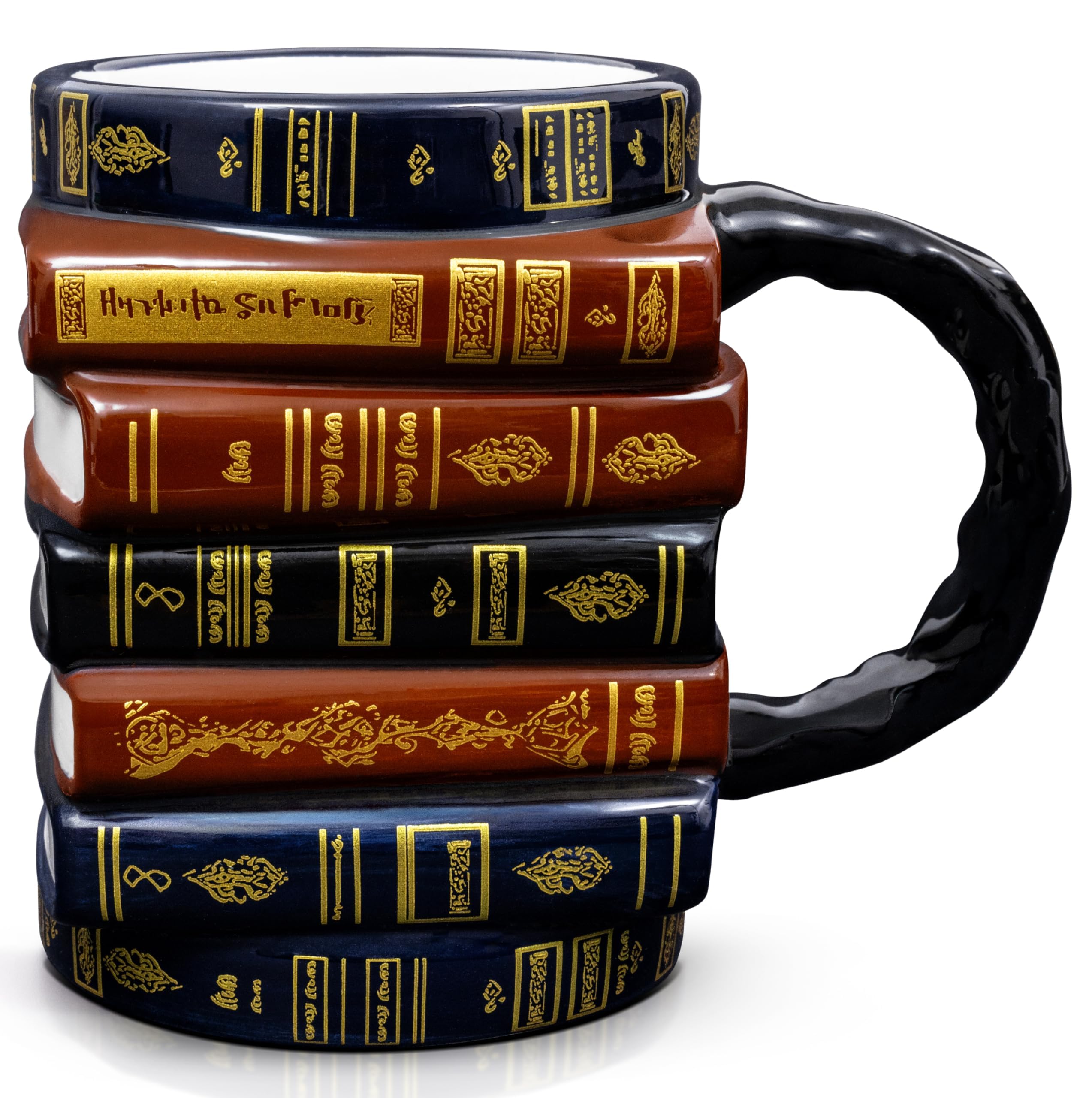 3D Book Mug – Stacked Books Ceramic Coffee Mug, Fully Sculpted Design, 14 oz, Gift Box Included, Book Lover Gift for Readers & Librarians