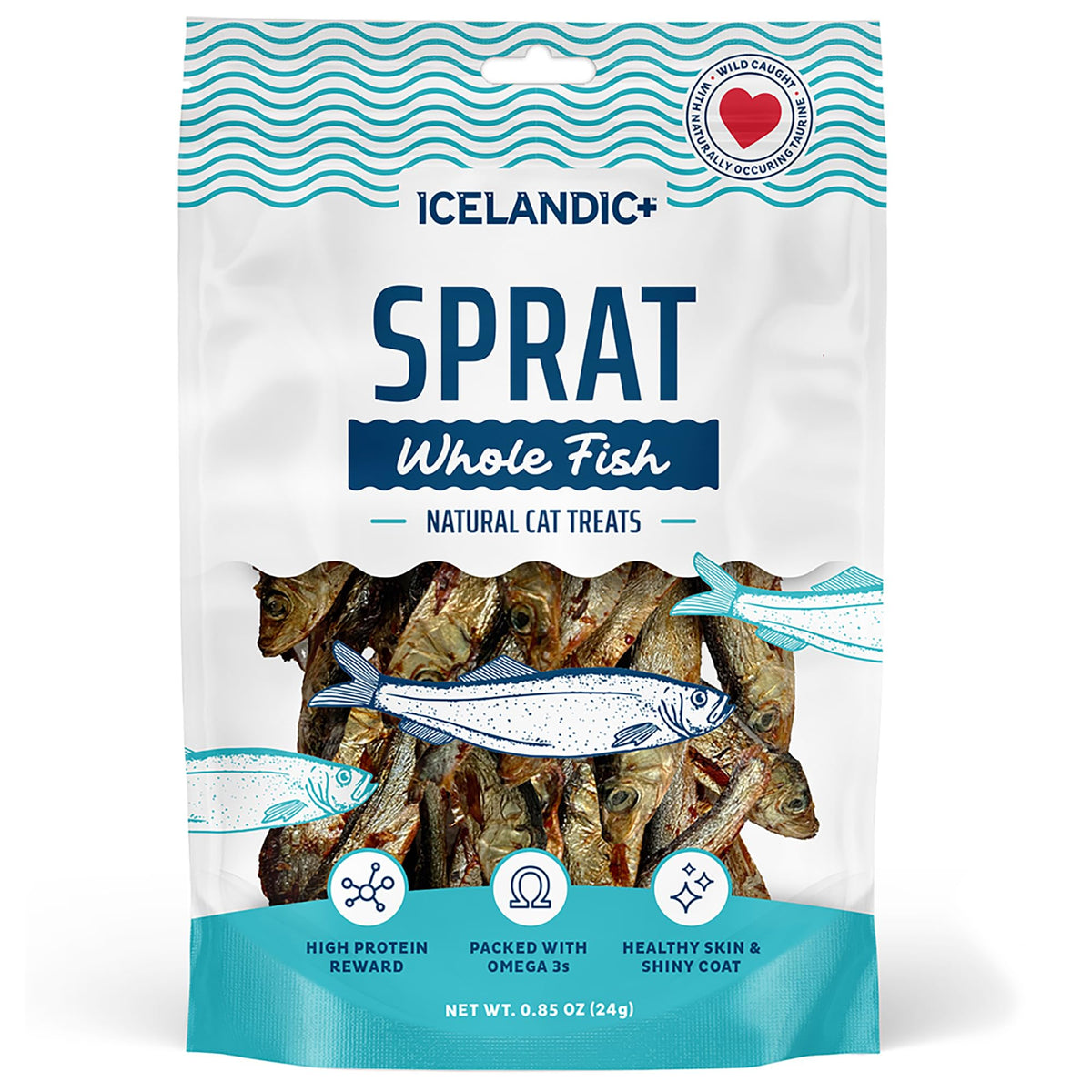 Icelandic+ Whole Fish: Sprat - 0.85oz Bag - Cat Treats, Wild- Caught, 2.5-3" Crunchy Air-Dried Pet Snacks, Single Ingredient, Just Fish-Nothing Else
