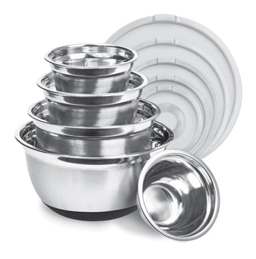 Avador Premium Stainless Steel Mixing Bowls with Lids Non-Slip, Set of 5 Mixing Bowl Set with Silicone Base, Space Saving, Great for Cooking, Baking, Prepping (0.25qt, 1qt, 1.5qt, 3qt, 5qt)