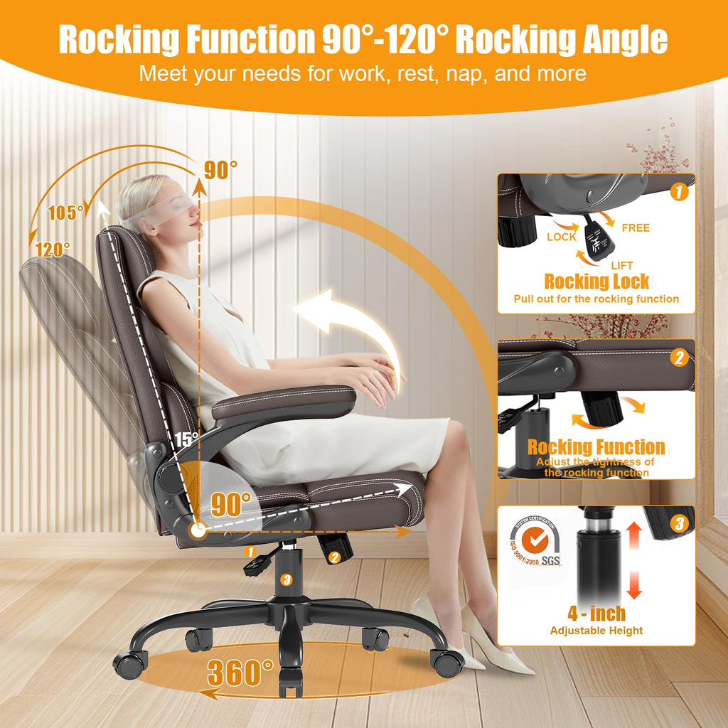 Executive Office Chair with Flip-up Armrests,ergonomic Computer Desk Chairs, Coffee