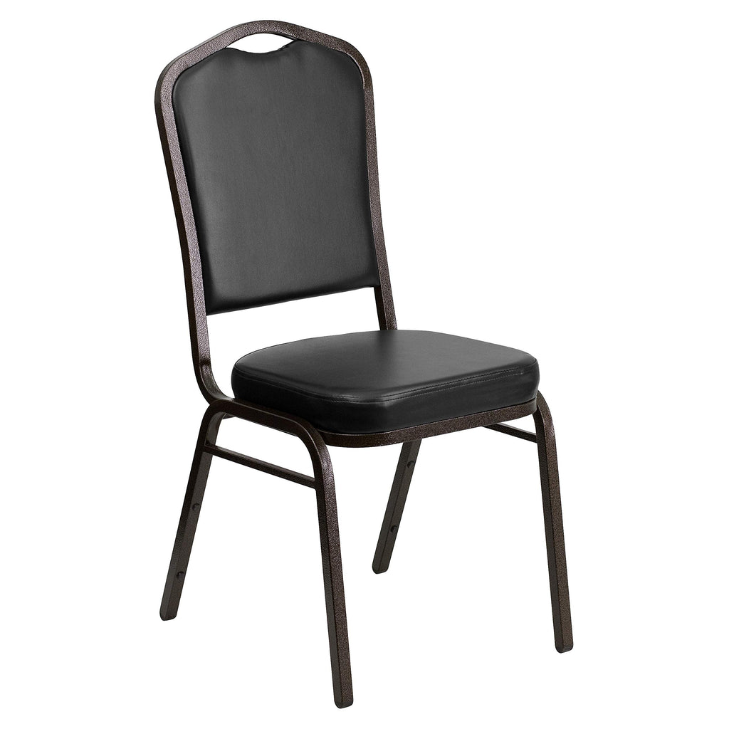 Flash Furniture Hercules Crown Back Stackable Banquet Chair, Black, 4-pack, Set of 4, Black Vinyl/gold Vein Frame