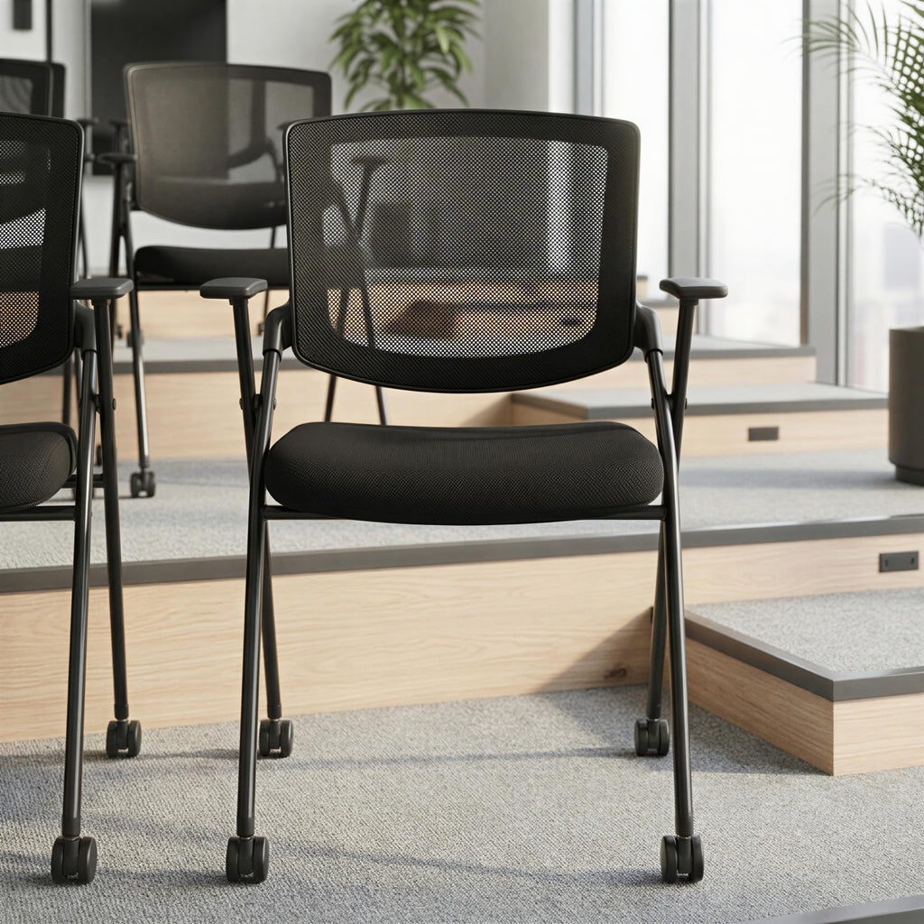40 Pack Chairs Stackable Conference Room Chairs with Wheels and Paddle, Ergonomic Mesh Back and Arms for Home Office Desk Folding Chairs (20