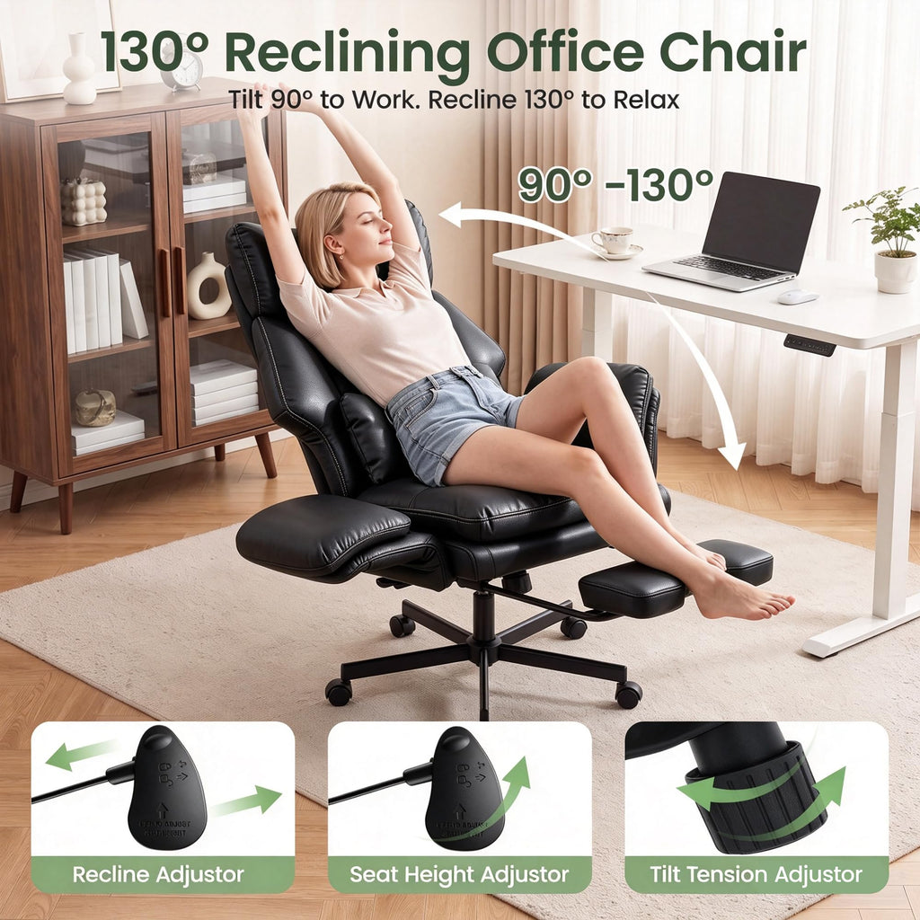 Criss Cross Chair with Footrest, Big and Tall Office Chair with Flip Arms, Pu Leather Balck