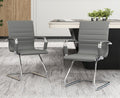 Cimota Waiting Room Chairs Leather Office Guest Chair Mid Back Reception Chairs with Sled Base for Meeting/patient/conference Room, Grey Set of 2