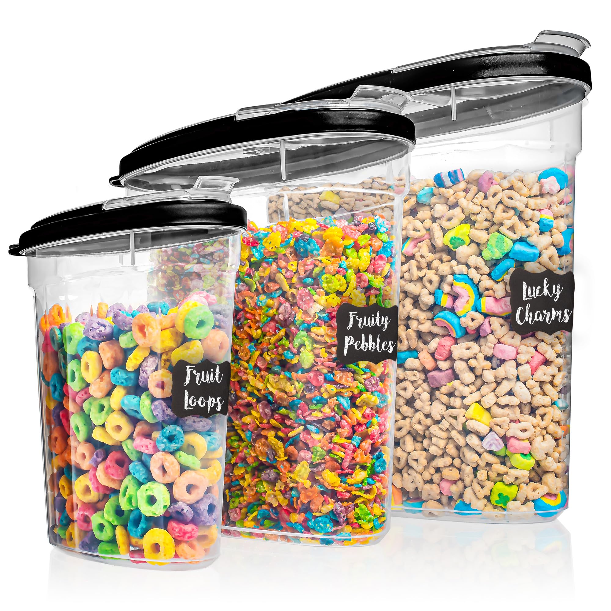 Shazo 3 PC Cereal Container Storage Set (5.2L, 2.8L, 1.2L) - Large Airtight Food Storage Containers with Flip-Top Lids, BPA-Free Plastic Cereal Dispenser for Pantry, Rice, Flour, Sugar & Pasta
