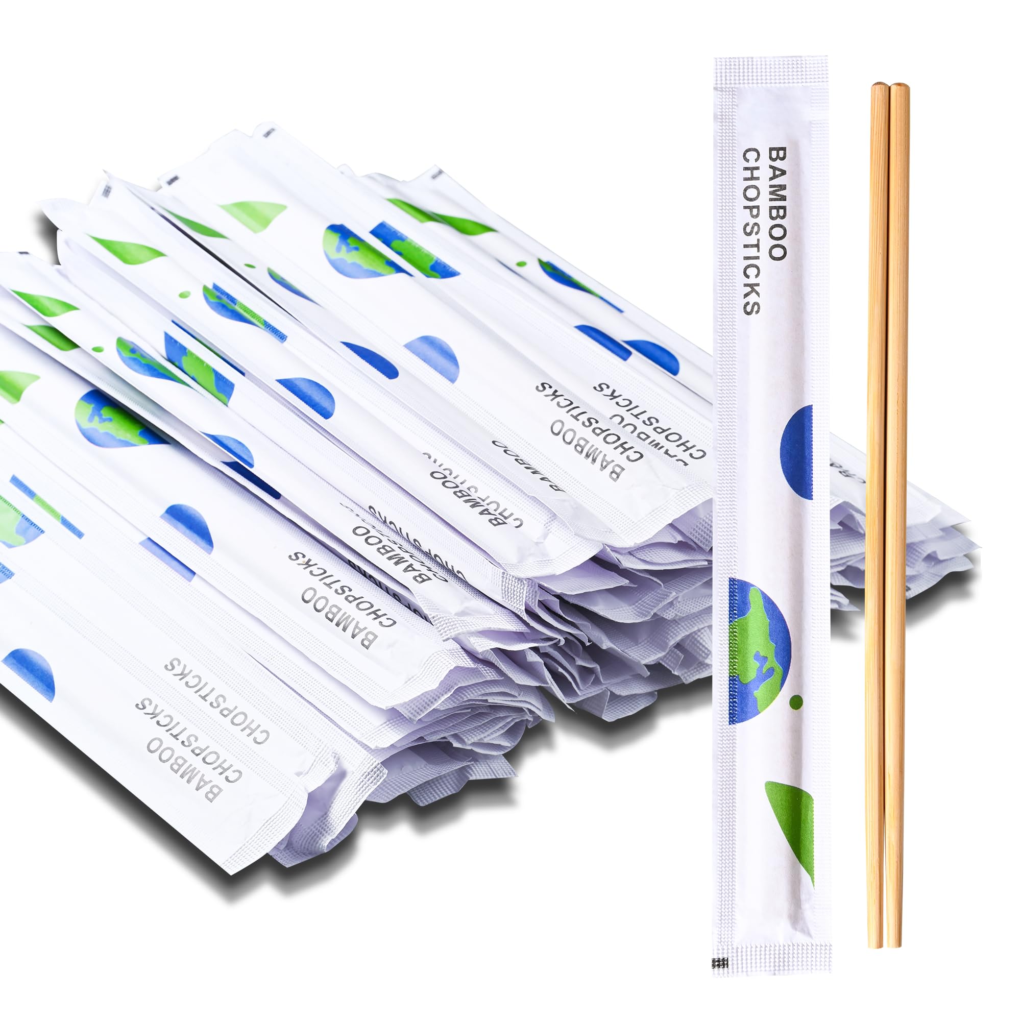 50 Pairs Bamboo Chopsticks, Reusable & Disposable Individually Wrapped Natural Bamboo Chop sticks, Smooth-Finish Bamboo Chopsticks, Splinter-Free, 9 Inch