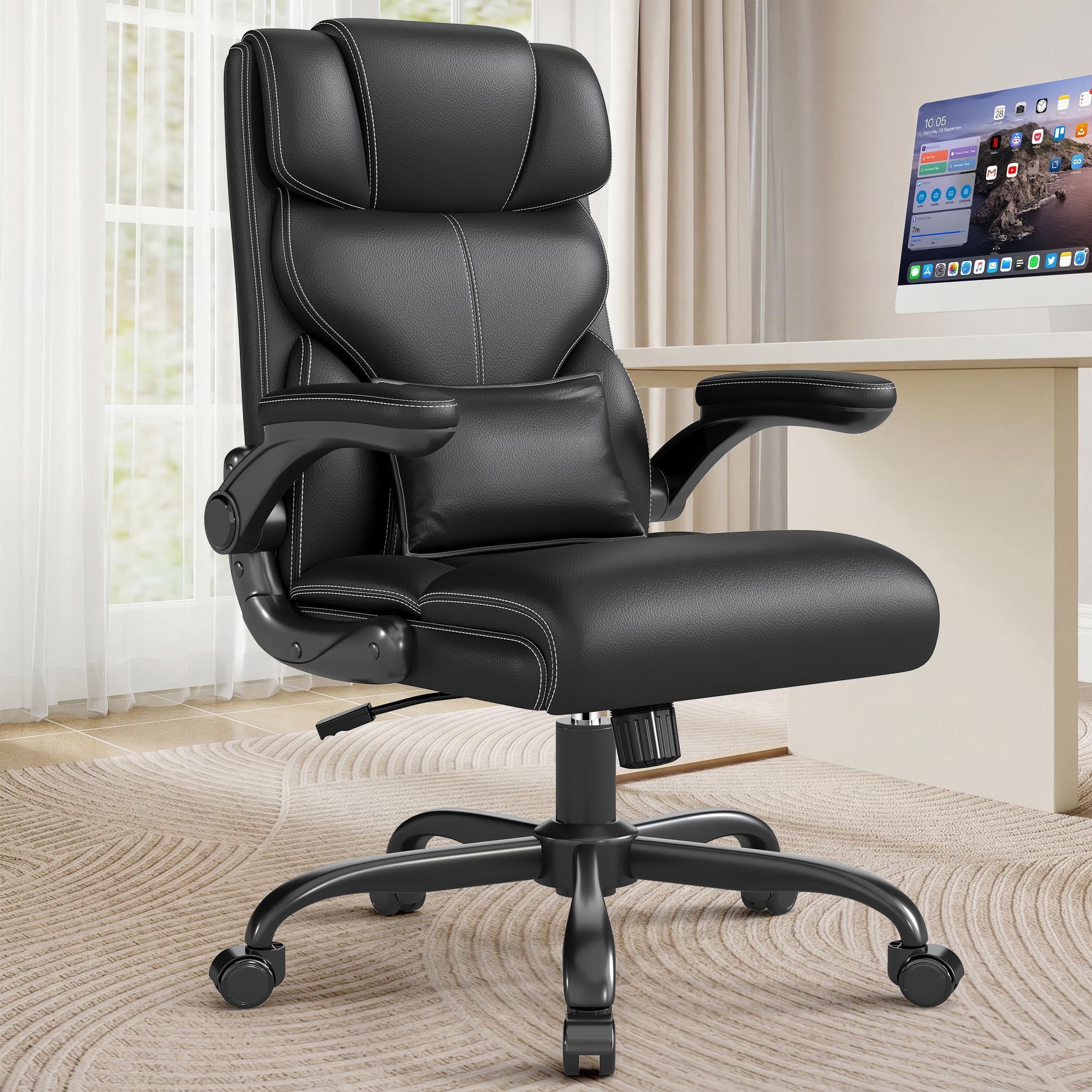 Executive Office Chair with Flip-up Armrests,ergonomic Computer Desk Chairs, 26.56 x 8.58 x 17.71inch, Dark Black