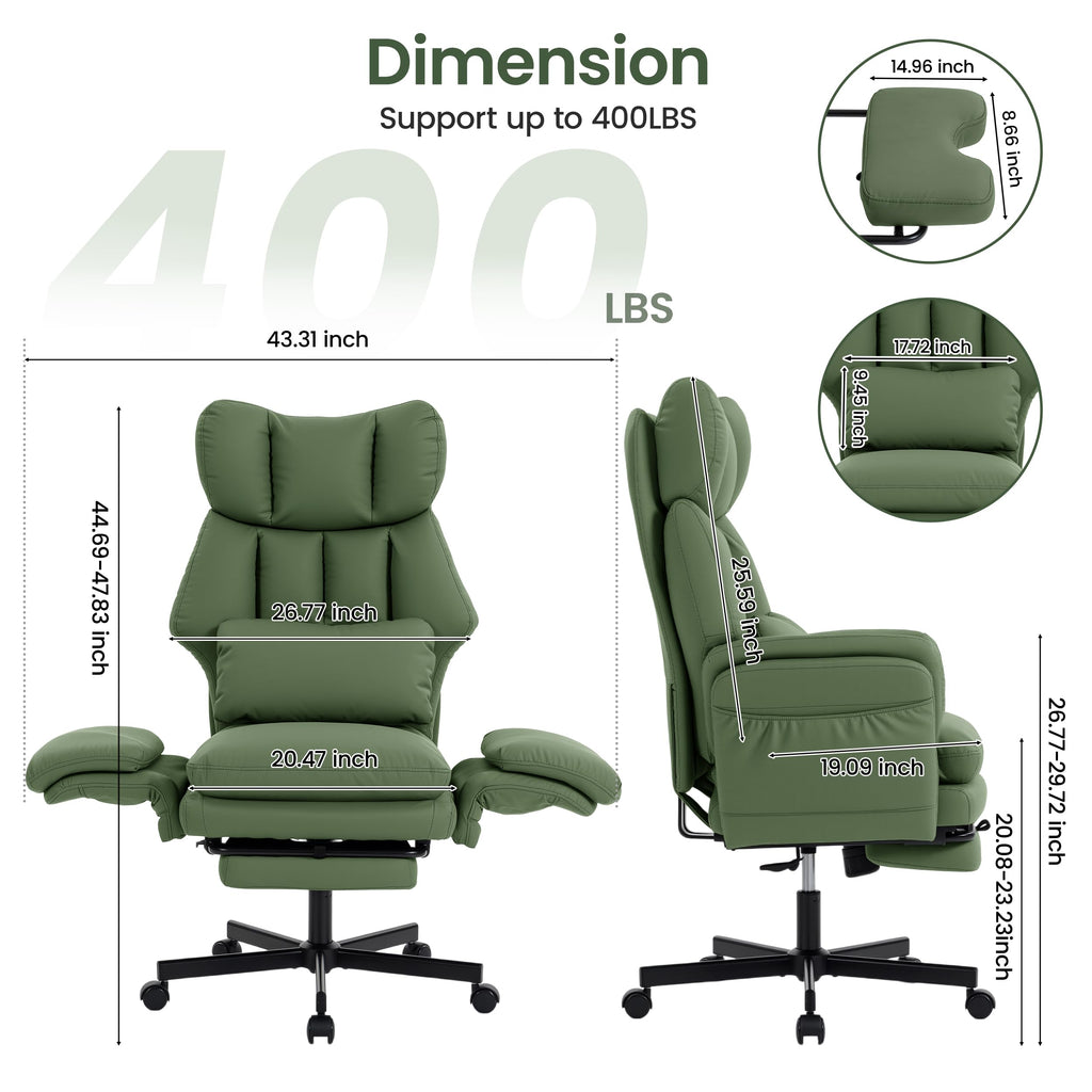 Criss Cross Chair with Footrest, Big and Tall Office Chair with Flip Arms, Pu Leather Green