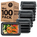 100 Pack (200-Piece) 16oz Meal Prep Containers with Lids Reusable Food Containers Leakproof & Microwave, Freezer, Dishwasher Safe Durable Plastic Storage Containers Bento Box for To Go Take Out Black