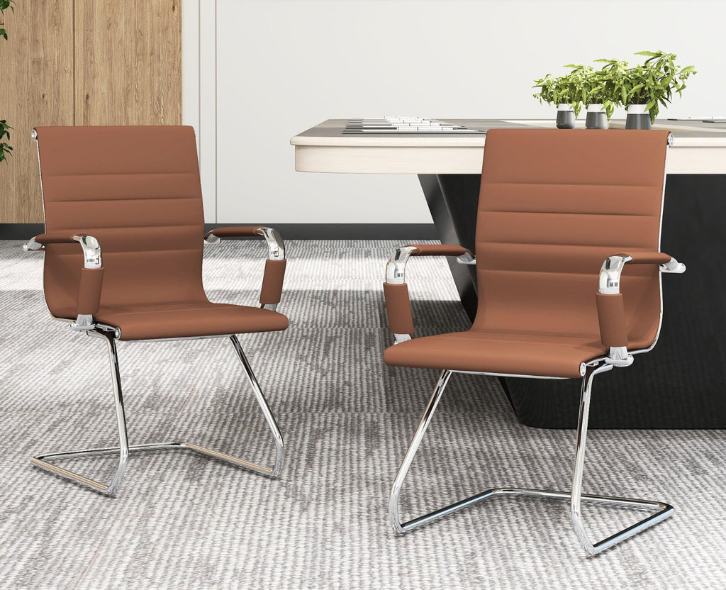 Cimota Waiting Room Chairs Leather Office Guest Chair Mid Back Reception Chairs with Sled Base for Meeting/patient/conference Room, Coffee Set