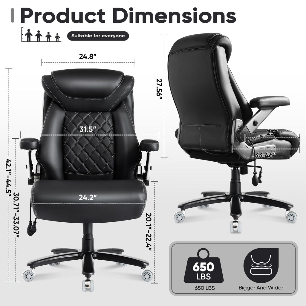 600lbs Large Big and Tall Office Chair, Heavy Duty Wide Ergonomic Gaming Office Chair with 5d Flip Arms, Comfy Pu Leather Executive Office Desk
