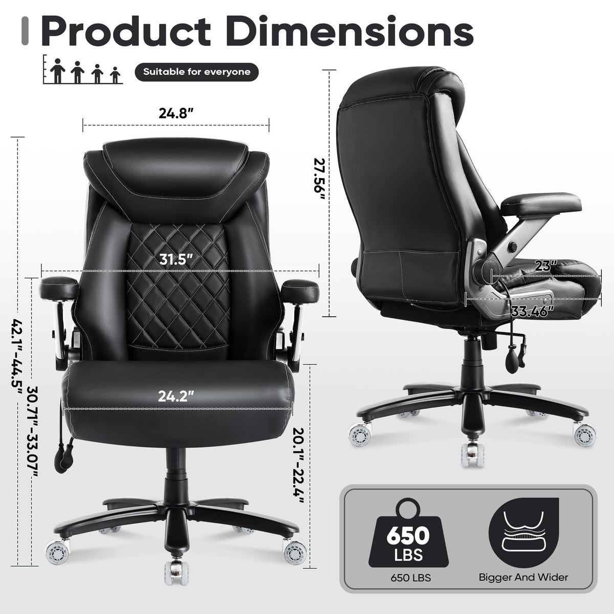 600lbs Large Big and Tall Office Chair, Heavy Duty Wide Ergonomic Gaming Office Chair with 5d Flip Arms, Comfy Fabric Executive Office Desk