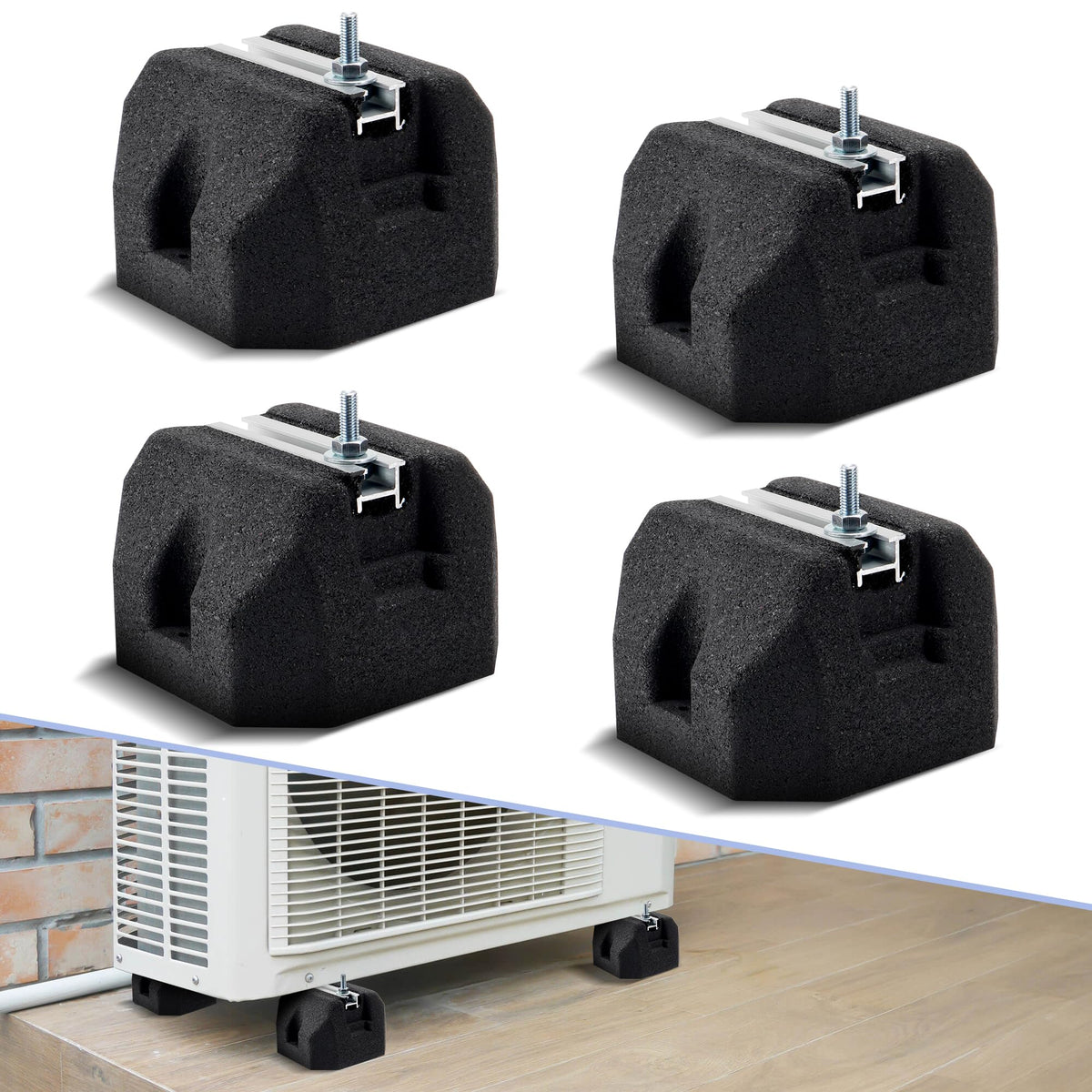 Mini Split Rubber Feet, Condenser Base for 7,000–60,000 BTU, 2000 lb | 4 Pack Mini Split Floor Base Kit Anti-Vibration Isolator Mount Rubber Pad for Mini Split Air Conditioner Heat Pump System