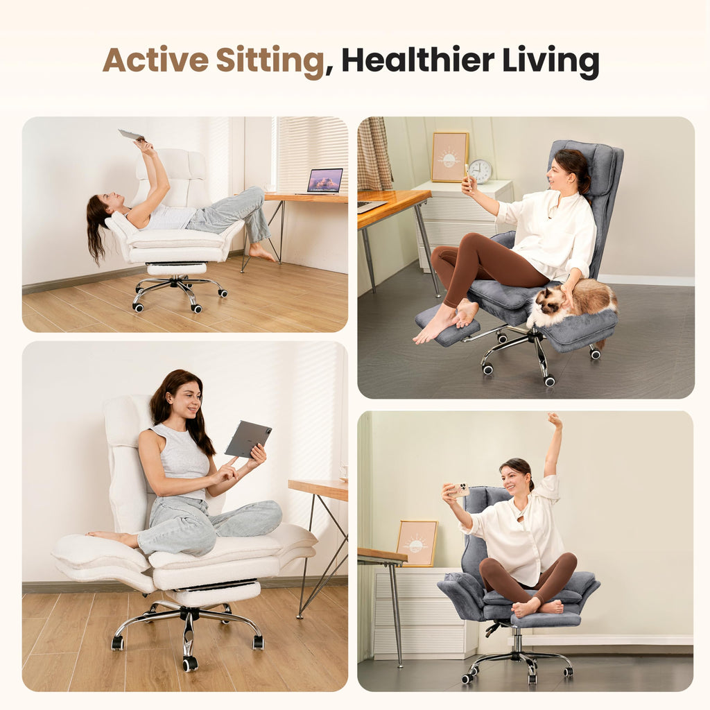 Big and Tall Office Chair, Flip Armrests for Pets & Cross Legged Sitting, 34" W x 26.8" D x 48.3" H, White