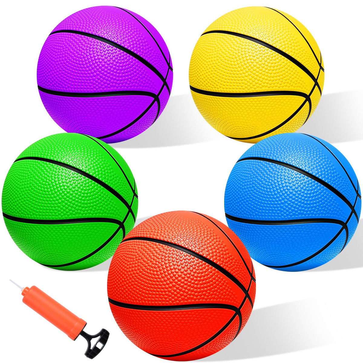 Iyoyo Mini Basketball Set - 5 Pack 6" Small Balls with Pump, Over The Door Mini Hoop Replacements, Toy for Toddlers, Kids, Teenagers, Pool, Indoors, Outdoors