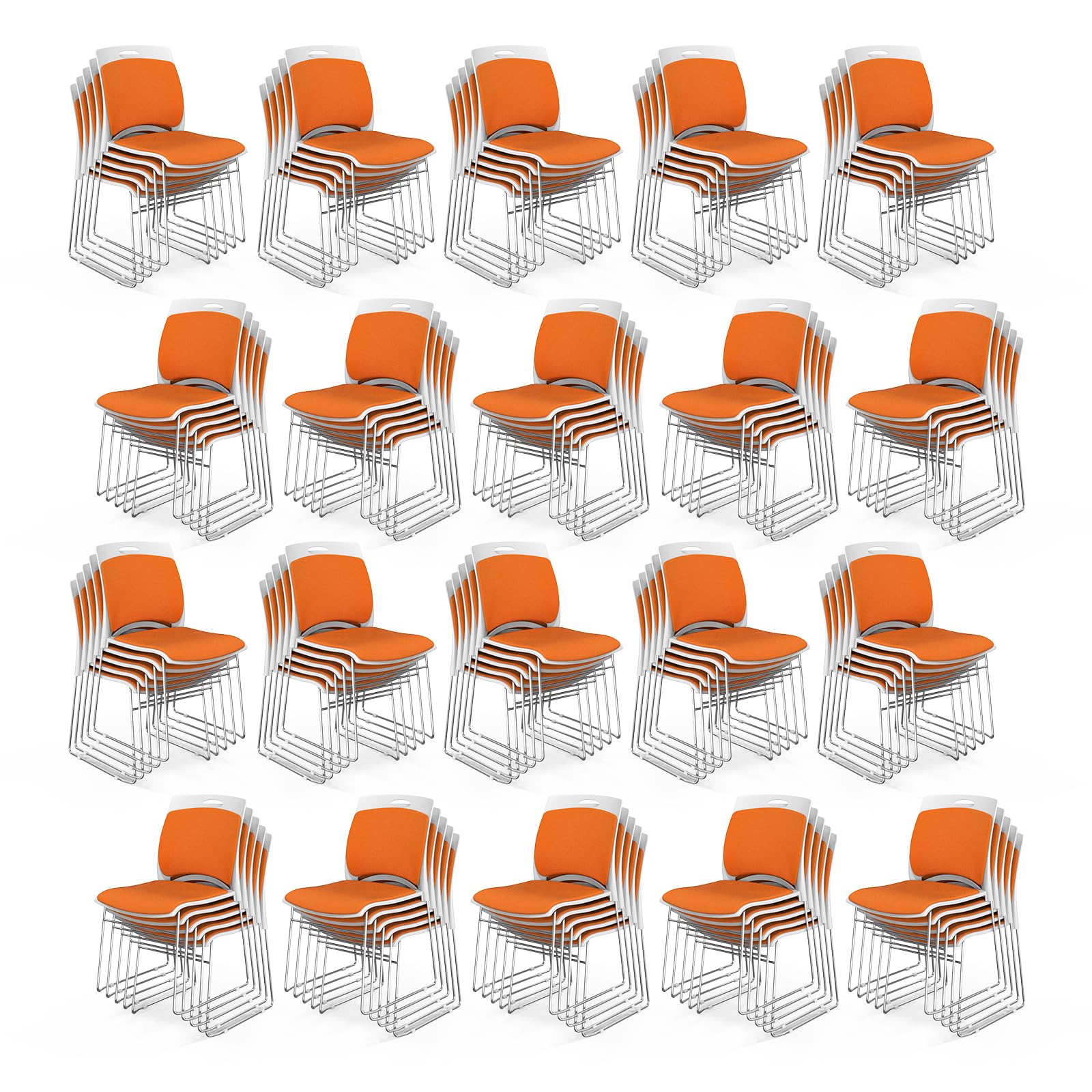 Vingli Stackable Chairs Set of 100, Stacking Office Chairs with Metal Sled Base, Ergonomic Plastic Padded Seat & Back, Capacity 350lbs,