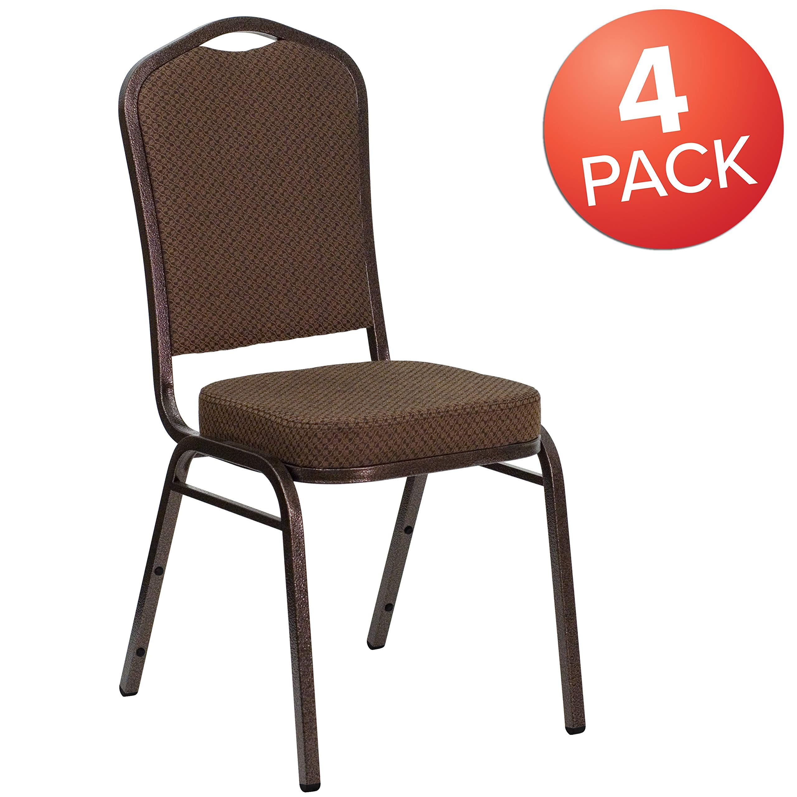 Flash Furniture Hercules Crown Back Stackable Banquet Chair, Brown, 4-pack, Set of 4, Brown Patterned Fabric/copper Vein Frame