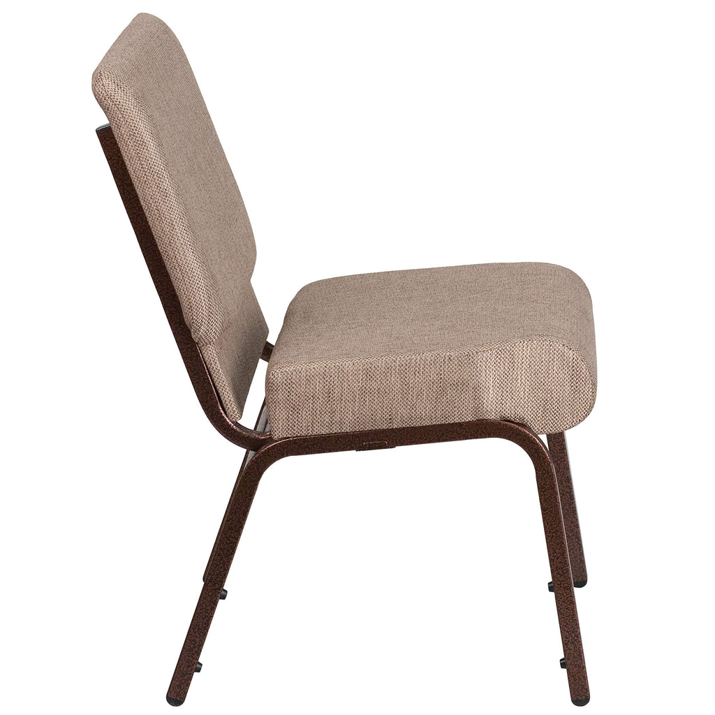 Emma + Oliver Beige 21" W Stacking Church Chair, 4-pack, 21.25"W x 25"D x 33"H, Beige Fabric/copper Vein Frame