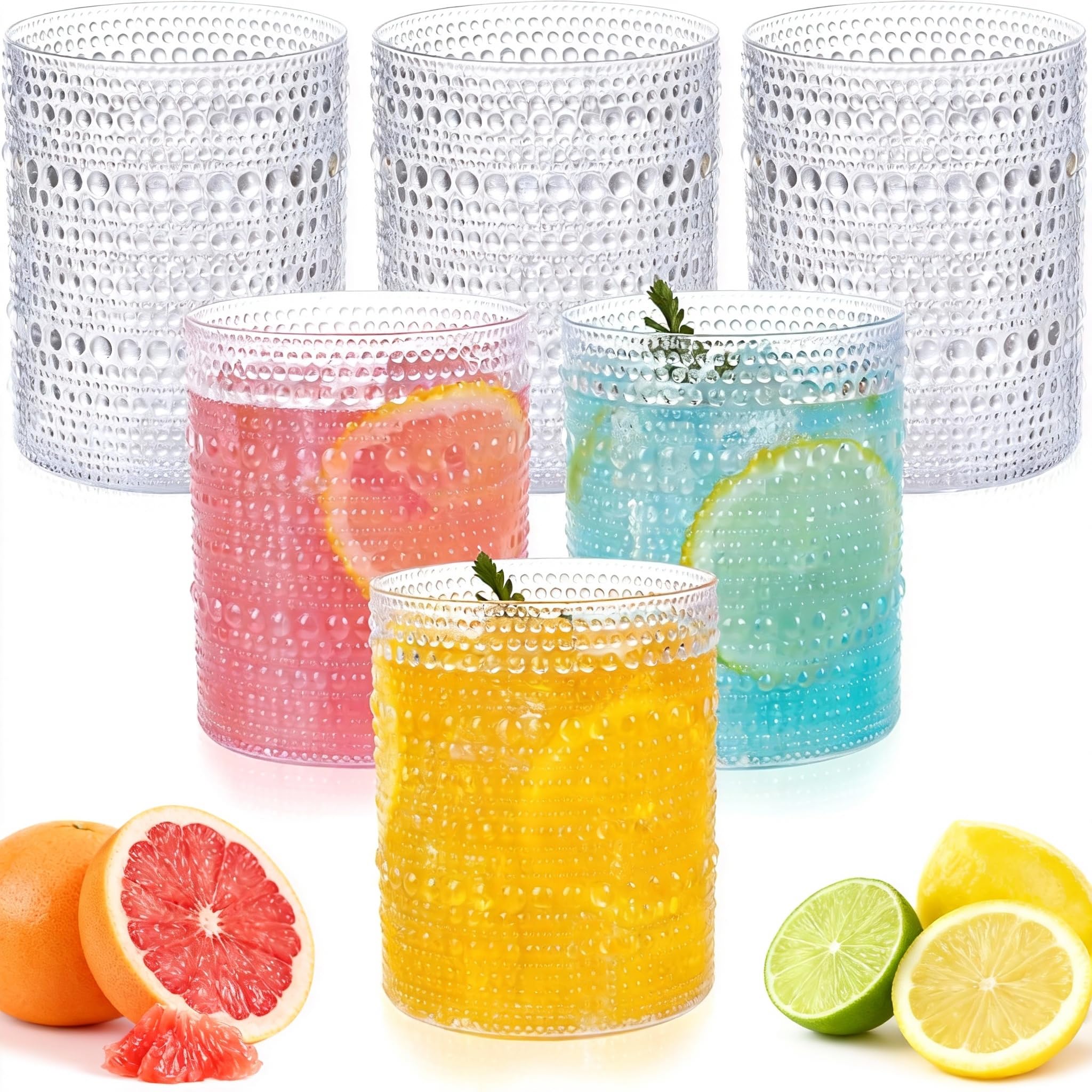 18PCS Plastic Hobnail Drinking Glasses - 14 Oz Clear Vintage Glasses Mixed Drinkware Sets - Disposable Beaded Cups for Beer, Whiskey, Juice, Cocktail, Wine, Party