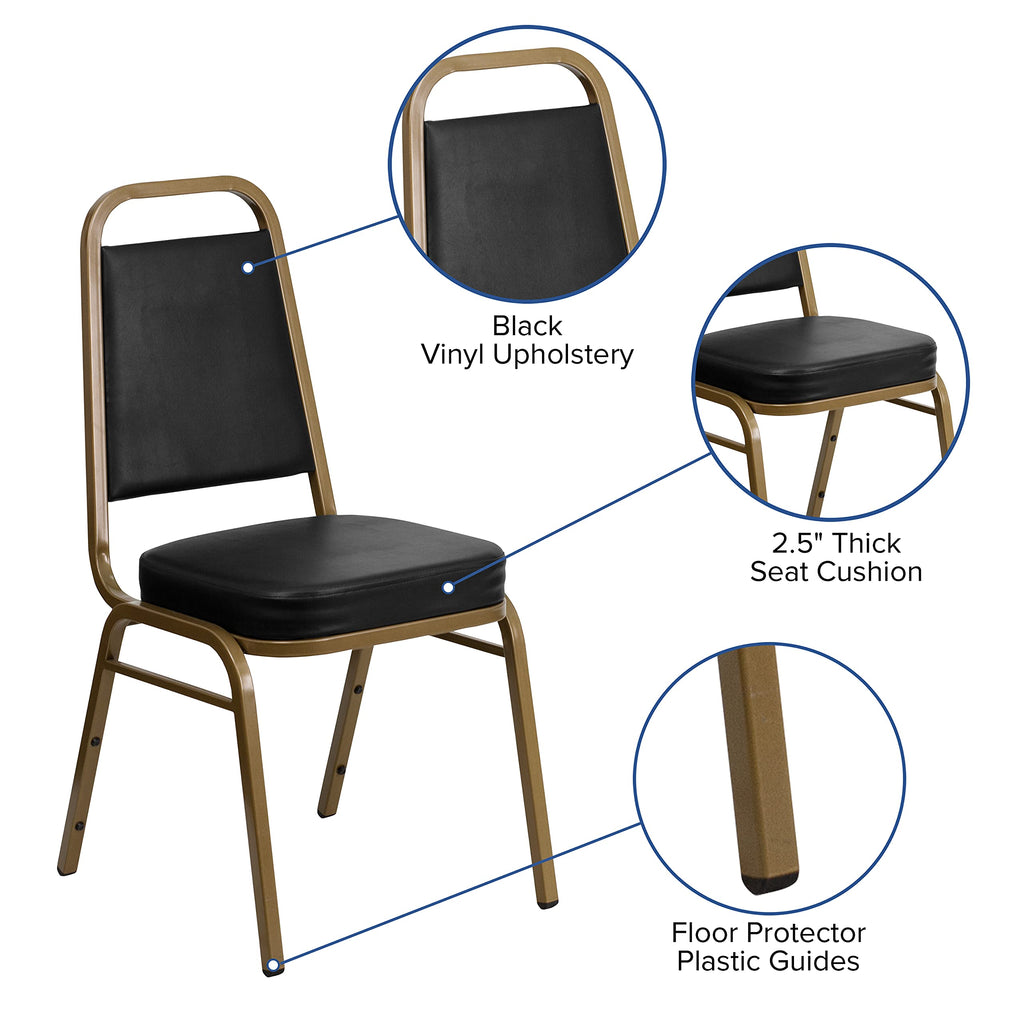 Flash Furniture Hercules Trapezoidal Back Stackable Banquet Chair, Black, Set of 1, Black Vinyl/gold Frame