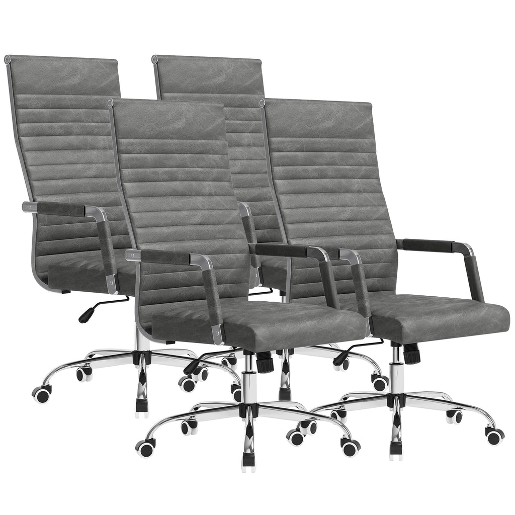 Furmax Ergonomic Office Desk Chair, Executive Ribbed Mid-back Pu Leather Conference Room Chair Adjustable Swivel Chair with Arms (4, Bicolor