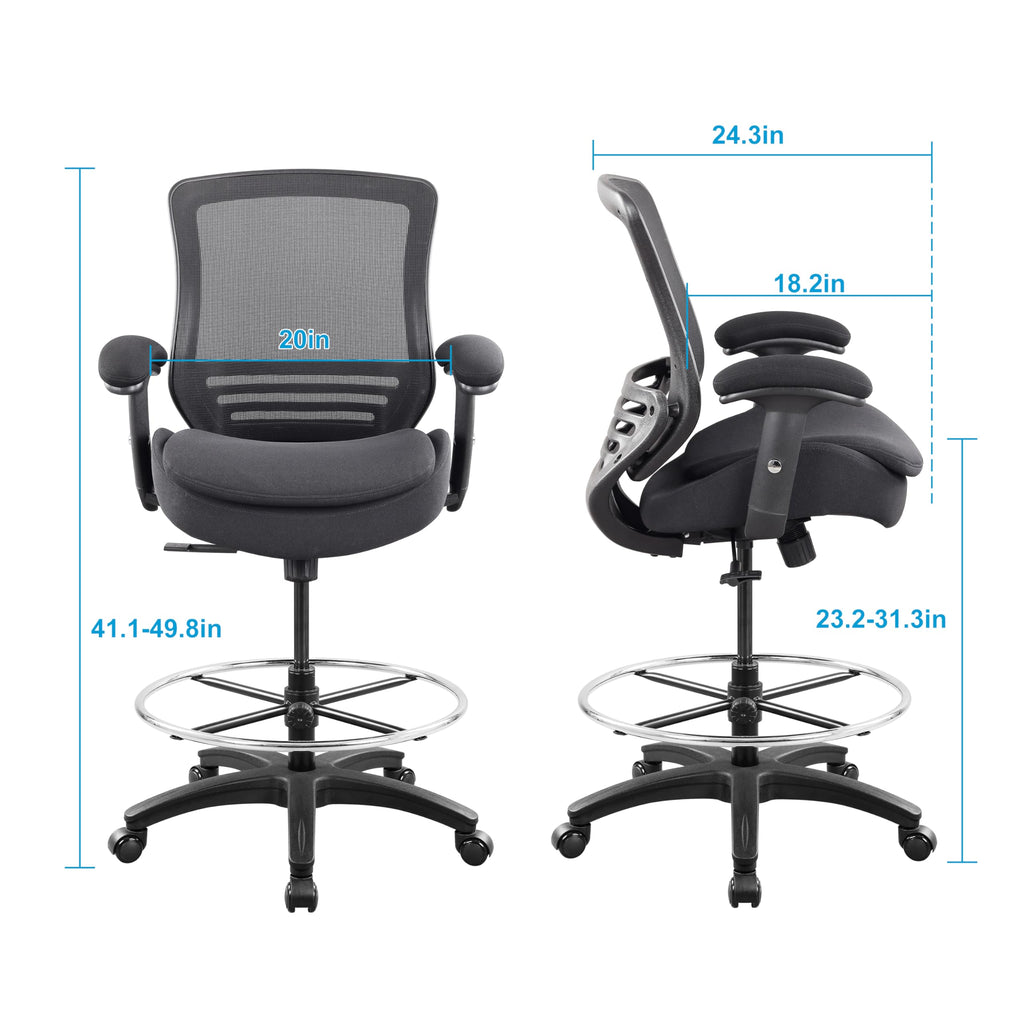 Boliss 400lbs Ergonomic Office Drafting Chair Mid Mesh Back for Height Adjustable Desk 21inch Foot Ring Height Adjustable Armrest (black) ?