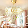 Gold Chandelier Ceiling Fan: 20" Flower Crystal Fandeliers Ceiling Fans with Lights Remote Control - Caged Mid-Century with 6 Speeds for Girls Bedroom Nursery Living Room