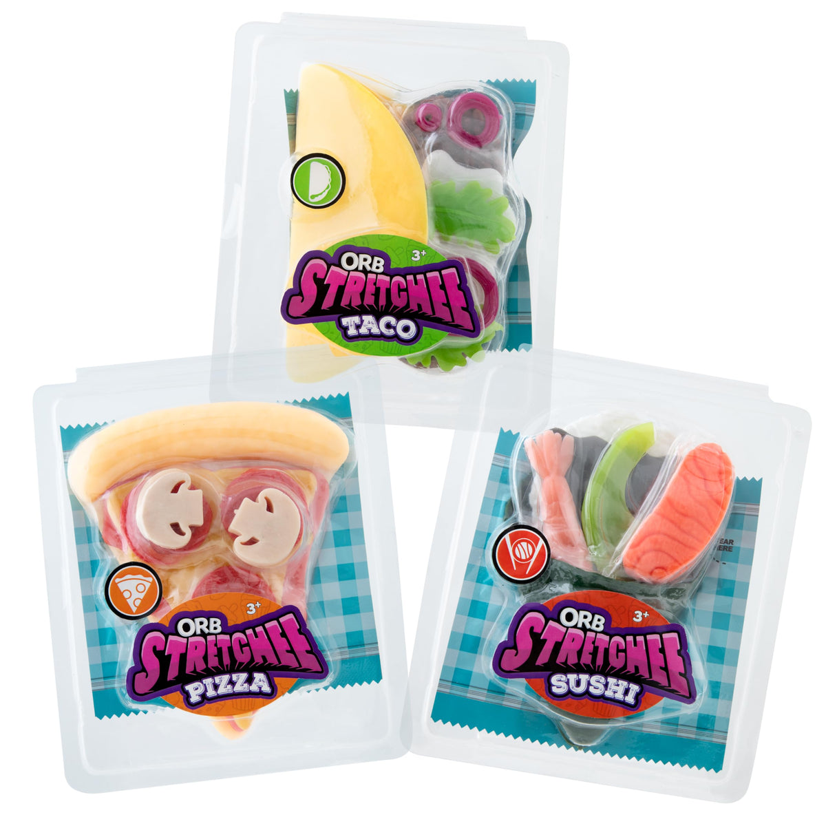 ORB Stretchee Foodz - Secret Menu 3 Pack V2 - Mix and Match, Stretch, and Even Squeeze These Snacks for Stress Relief - Original Sensory/Fidget Toys for Kids and Adults