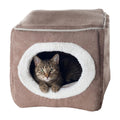 Cat House - Indoor Bed with Removable Foam Cushion - Cat Cave for Puppies, Rabbits, Guinea Pigs, and Other Small Animals by PETMAKER (Light Brown)