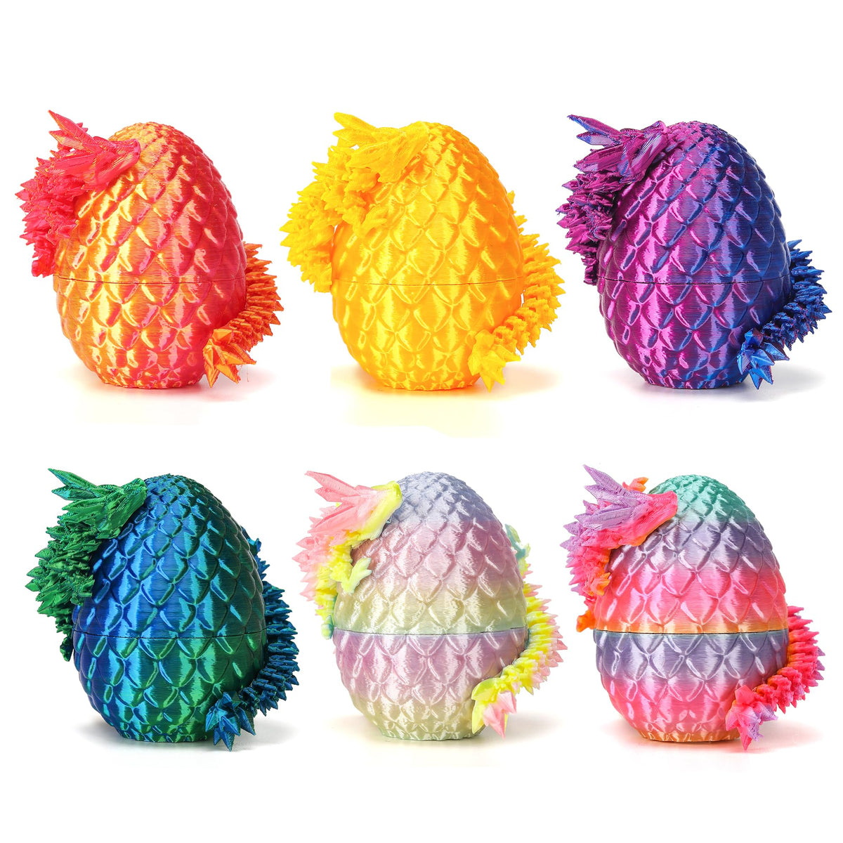 6PCS Mini 3D Printed Dragon Dinosaur Egg, Prefilled Easter Eggs Filled Dragon Eggs Toys Filled,3D Printed Dragon in Egg,Crystal Dragon Figurine Decor,Full Articulated Dragon